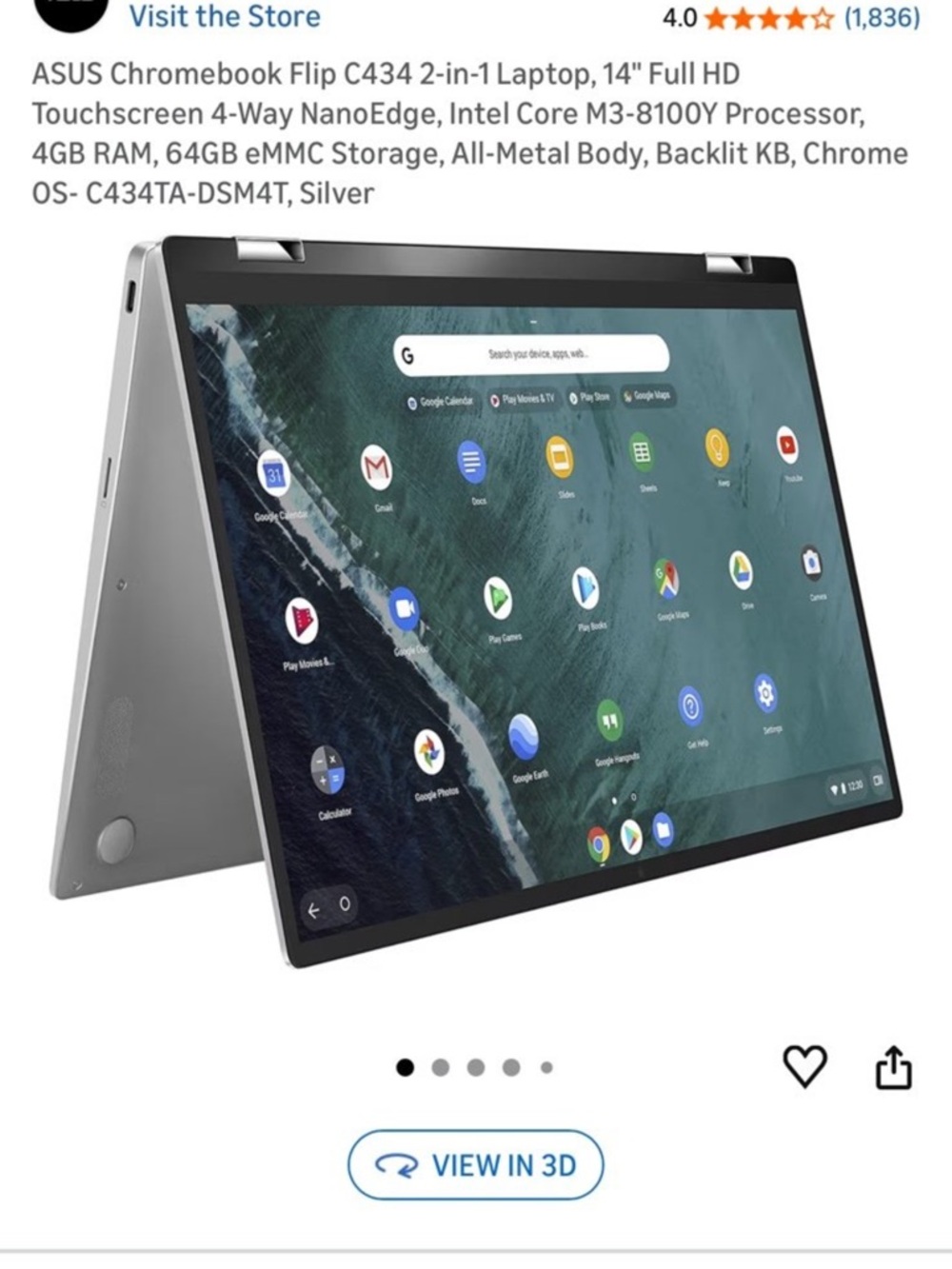 ASUS 2-in-1 Convertible Chromebook Flip in Silver and Black